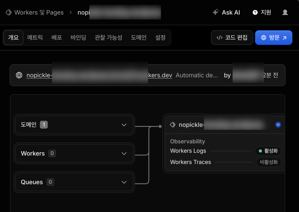 Cloudflare Workers Settings 화면