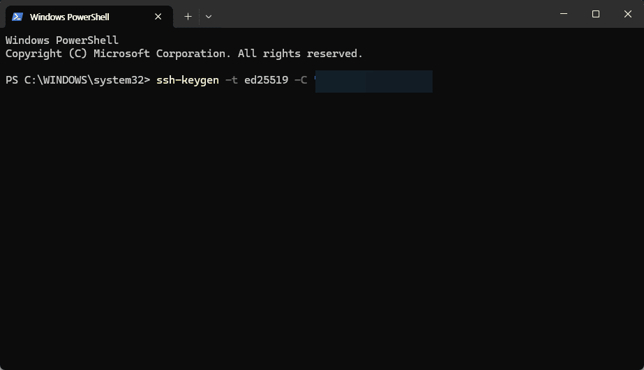 Windows PowerShell에서 ssh-keygen 명령어 실행 후 키 저장 경로와 패스프레이즈 입력 단계가 순서대로 표시된 화면, 키 쌍 생성 과정 안내 목적