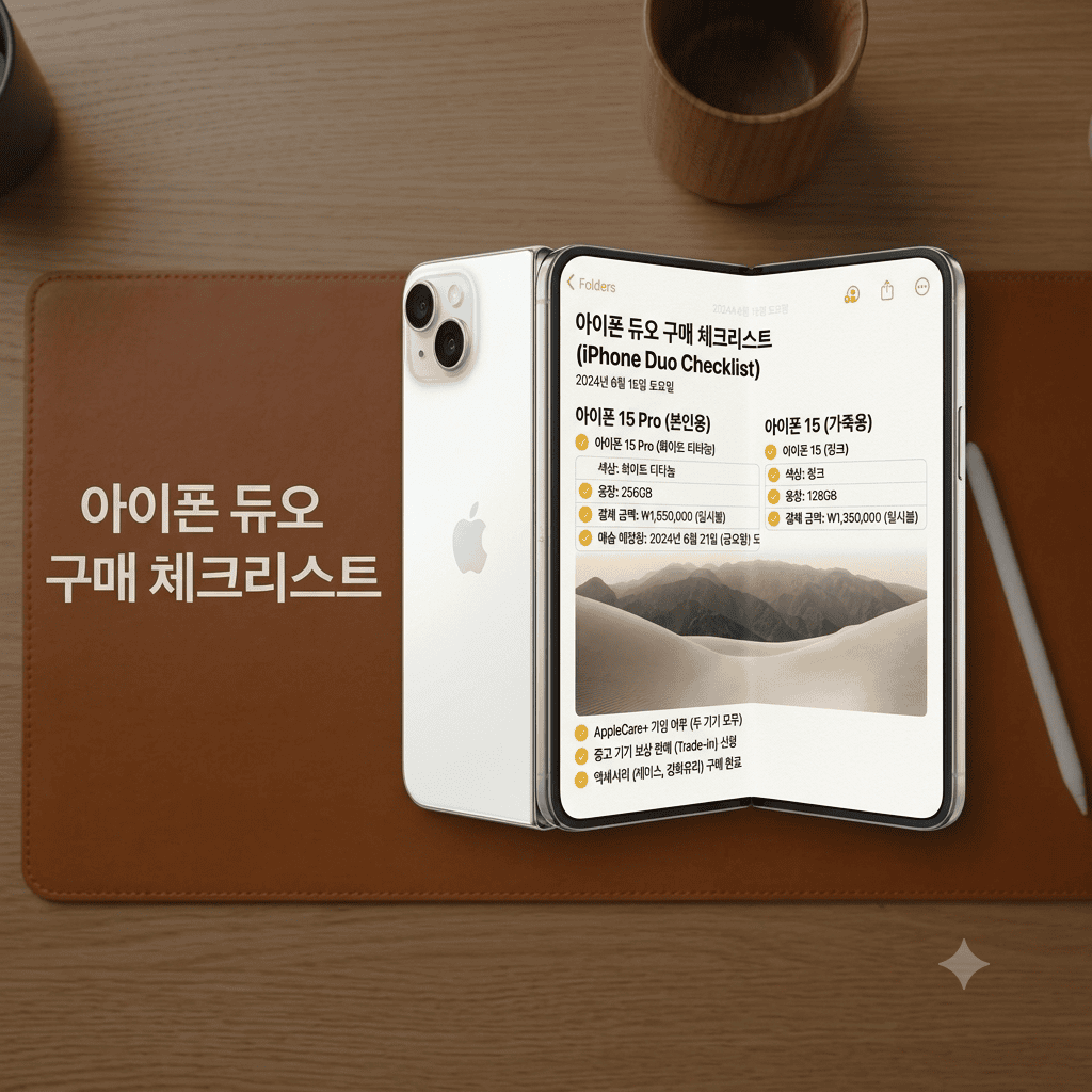 구매 전 점검 메모 앱에 색상, 용량, 결제 금액, 배송 예정일을 정리해 둔 체크 화면